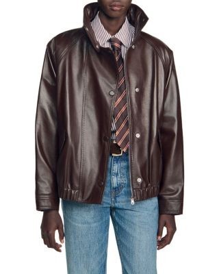 Sandro Joghen Stand Collar Leather Jacket