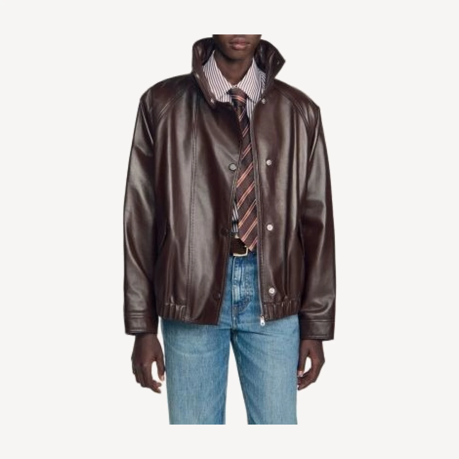 Sandro Joghen Stand Collar Leather Jacket