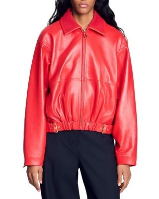 Sandro Clemy Zip Front Leather Jacket
