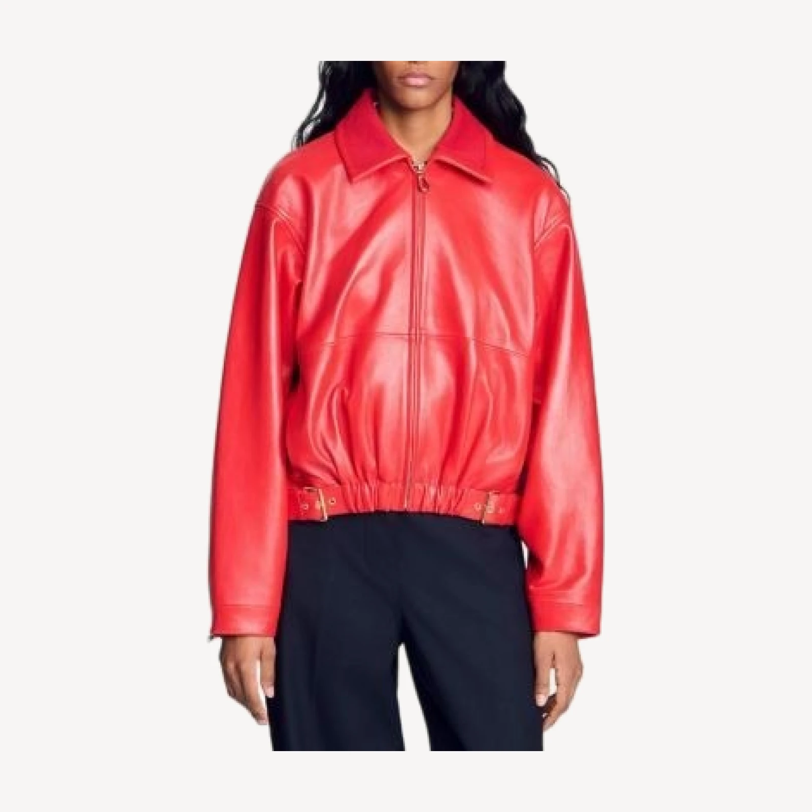 Sandro Clemy Zip Front Leather Jacket