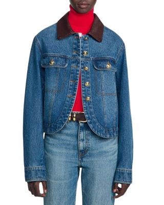 Sandro Benjamin Leather Collar Denim Jacket