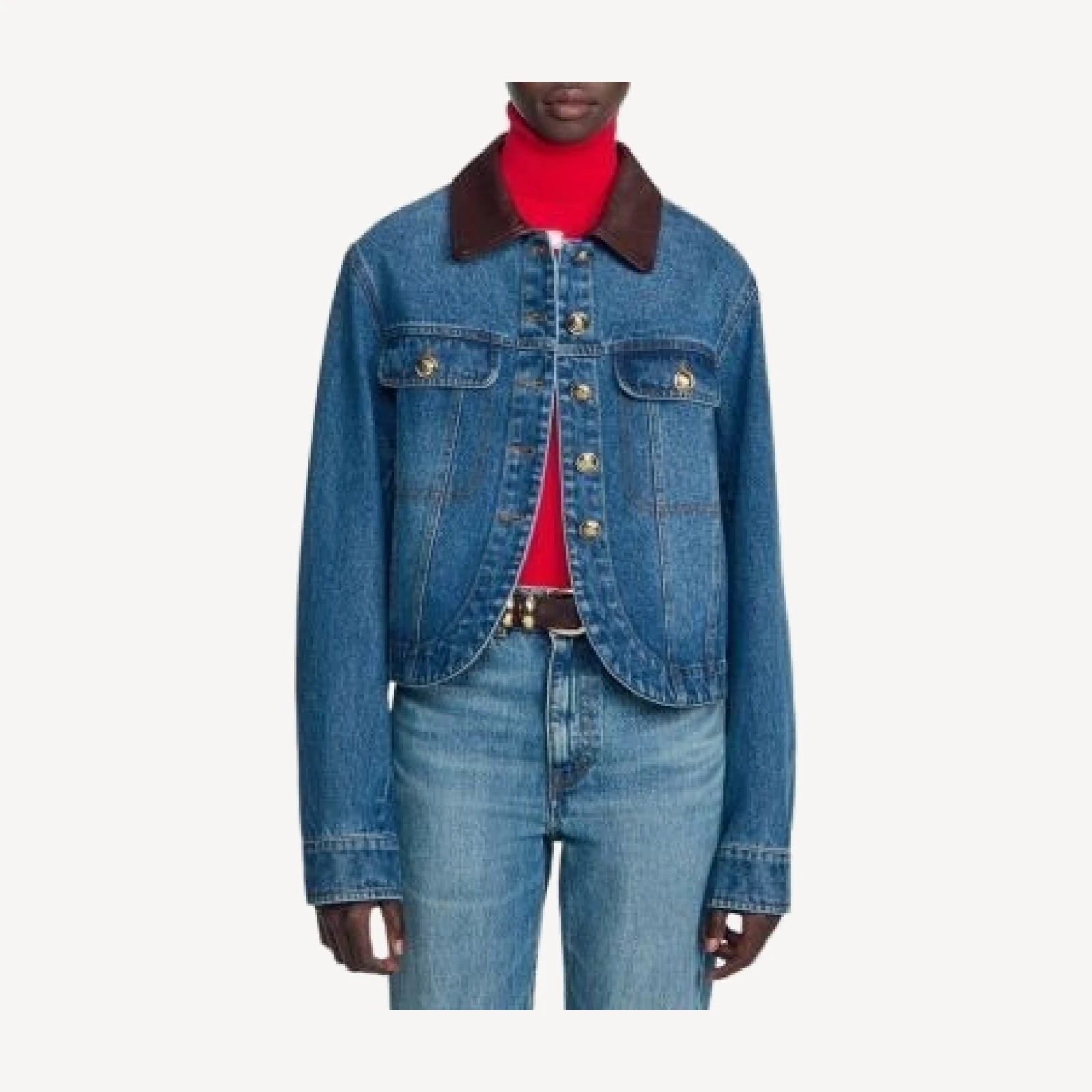 Sandro Benjamin Leather Collar Denim Jacket