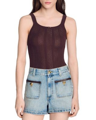 Sandro Aloe Cotton Blend Pointelle Tank