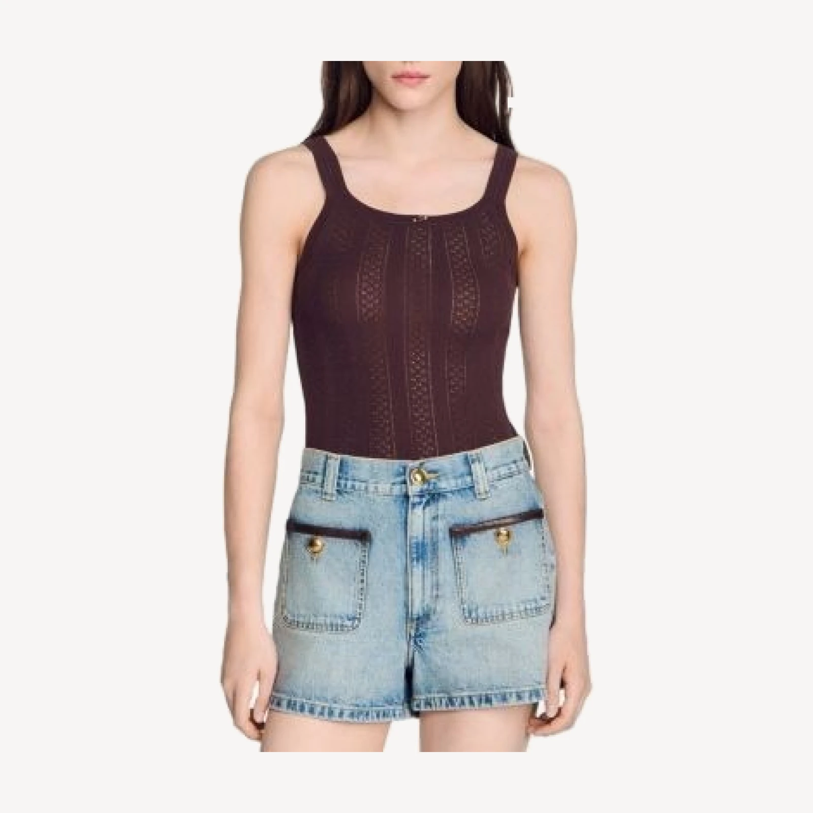 Sandro Aloe Cotton Blend Pointelle Tank
