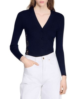Sandro Gabriele Lace Panel Cardigan