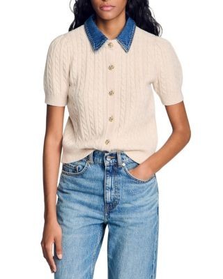 Sandro Cardigan with Denim Collar