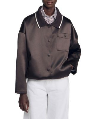 Sandro Quinn Satin Polo Collar Jacket