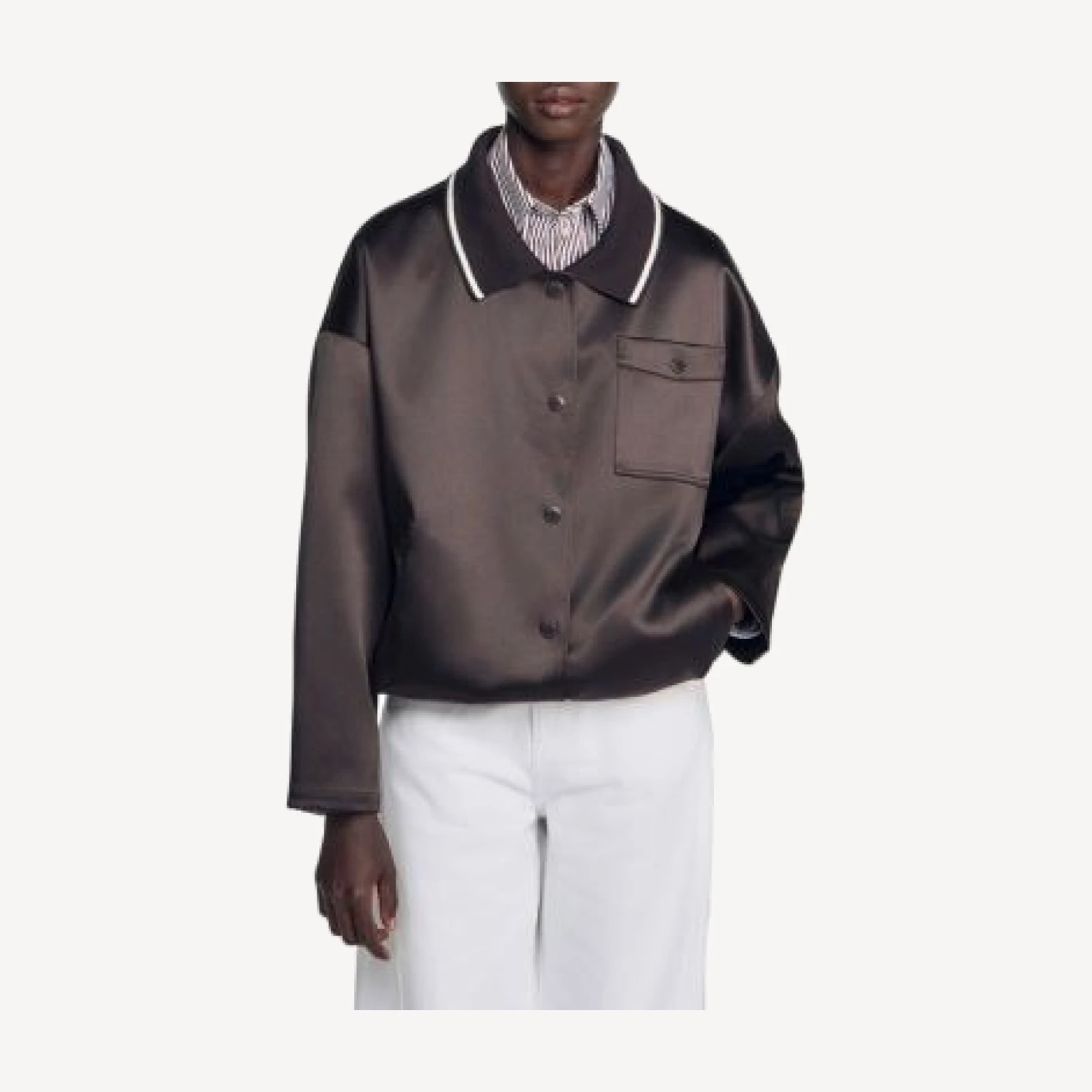 Sandro Quinn Satin Polo Collar Jacket