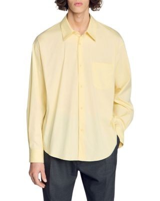 Sandro Oversized Fit Cotton Blend Pocket Shirt