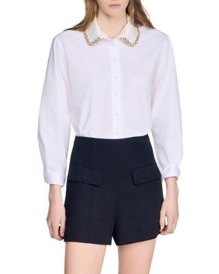 Sandro Ema Cotton Jeweled Collar Shirt