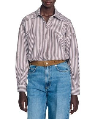 Sandro Brendana Oversized Rhinestone Embellished Shirt