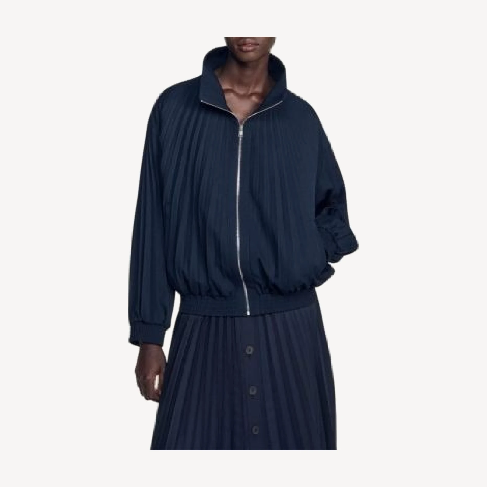 Sandro Indigo Oversized Pleated Jacket