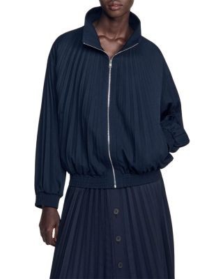 Sandro Indigo Oversized Pleated Jacket