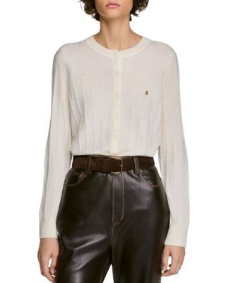 Sandro Aurel Wool Check Stitch Cropped Cardigan