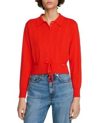 Sandro Lotus Wool Blend Drawstring Waist Cardigan