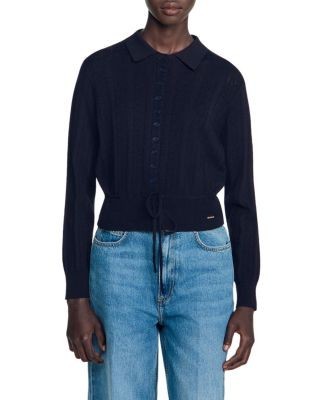 Sandro Lotus Wool Blend Drawstring Waist Cardigan