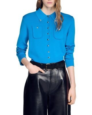 Sandro Jessica Wool Blend Shirt Collar Cardigan