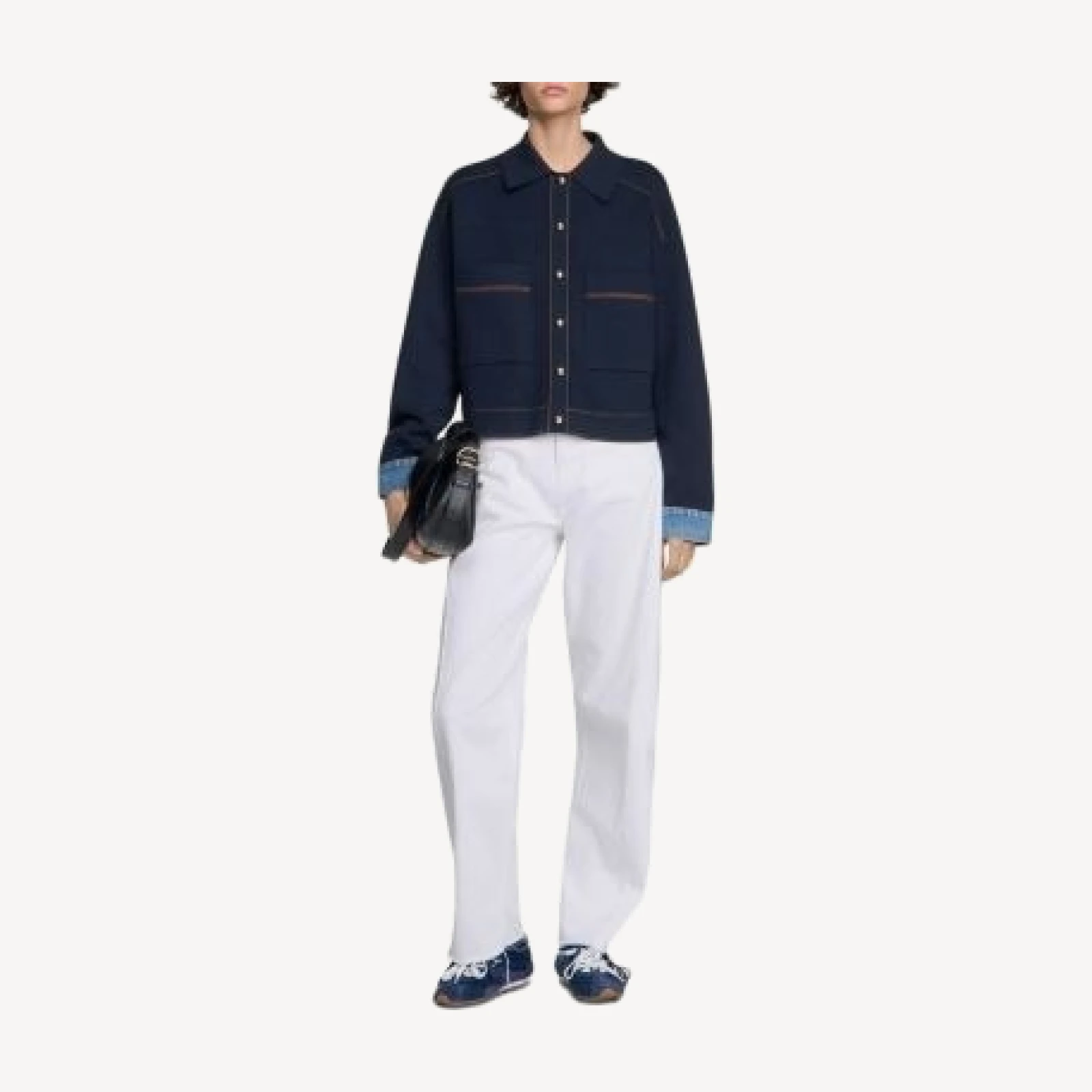 Sandro Christopher Jacket Style Denim Cuff Cardigan