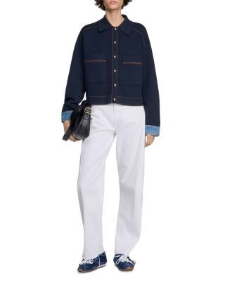 Sandro Christopher Jacket Style Denim Cuff Cardigan