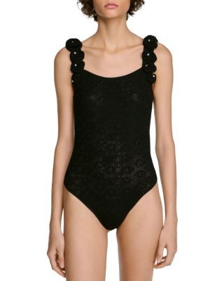Sandro Venise Beaded Rosette Knit Bodysuit