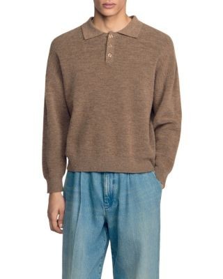 Sandro Ribbed Alpaca Blend Polo Shirt