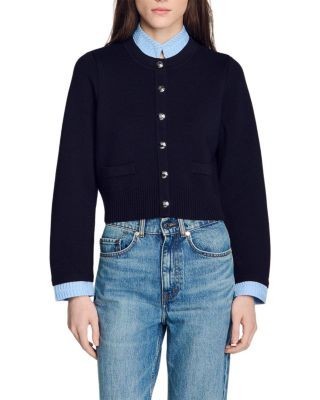 Sandro Anthony Two Tone Origami Collar Cardigan