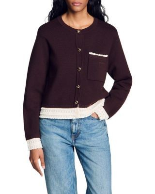 Sandro Candide Lace Trim Cardigan