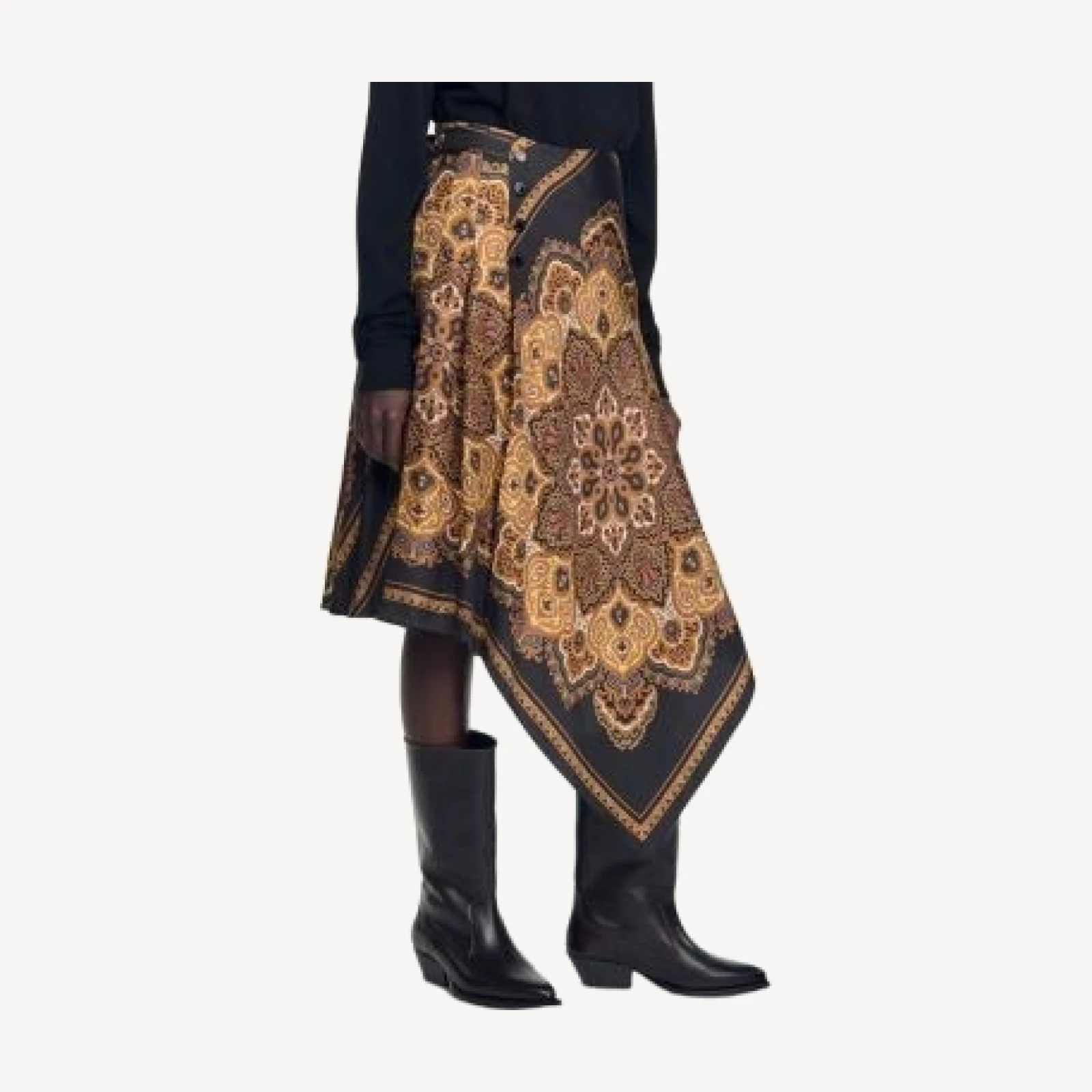 Sandro Portobello Asymmetrical Scarf Print Skirt