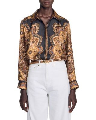 Sandro Harlow Silk Scarf Print Shirt