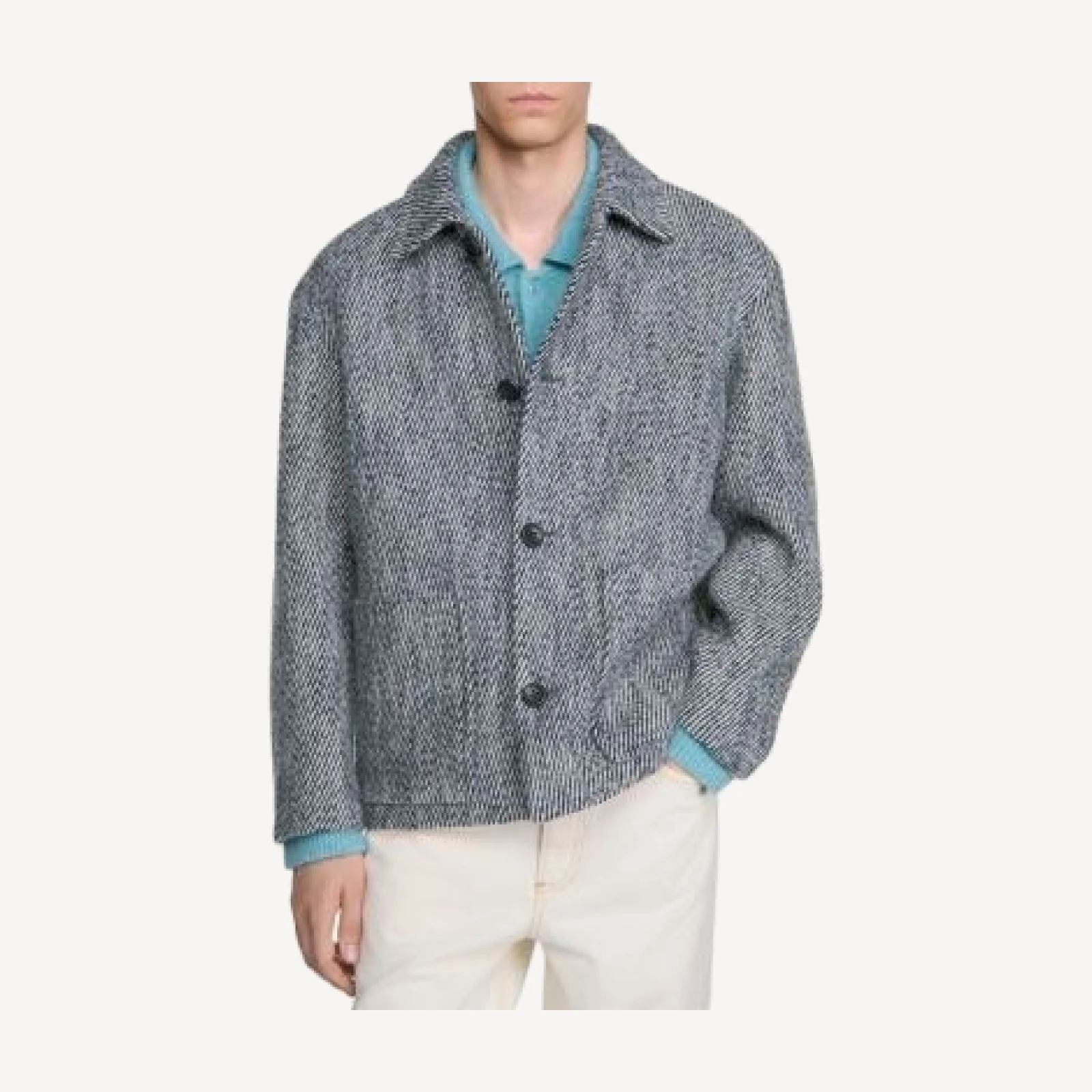 Sandro Marl Effect Wool Twill Work Jacket