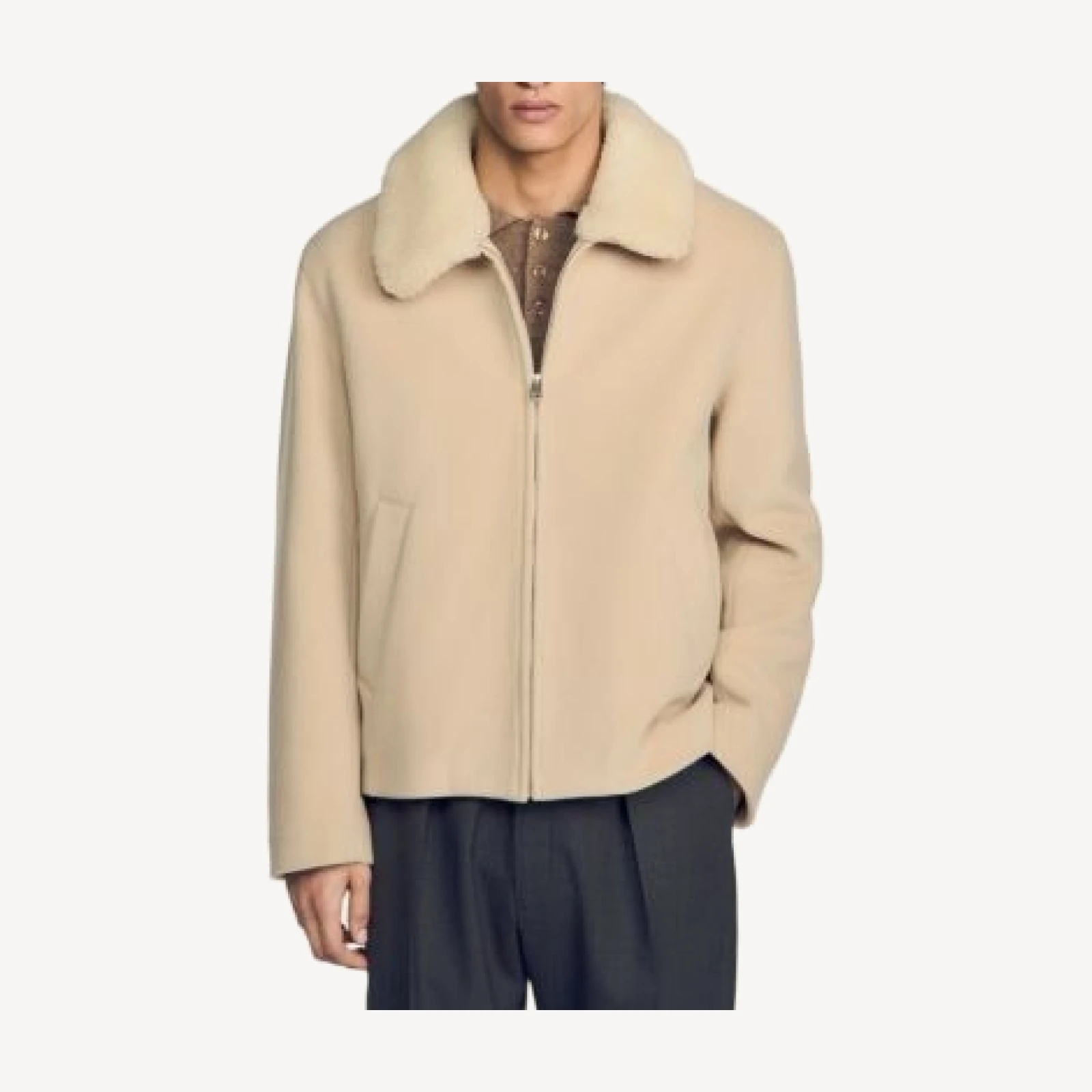 Sandro Minimal Aviator Wool Blend Jacket