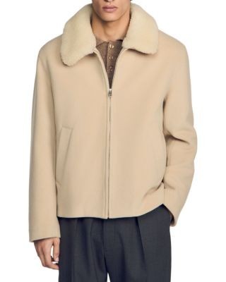 Sandro Minimal Aviator Wool Blend Jacket