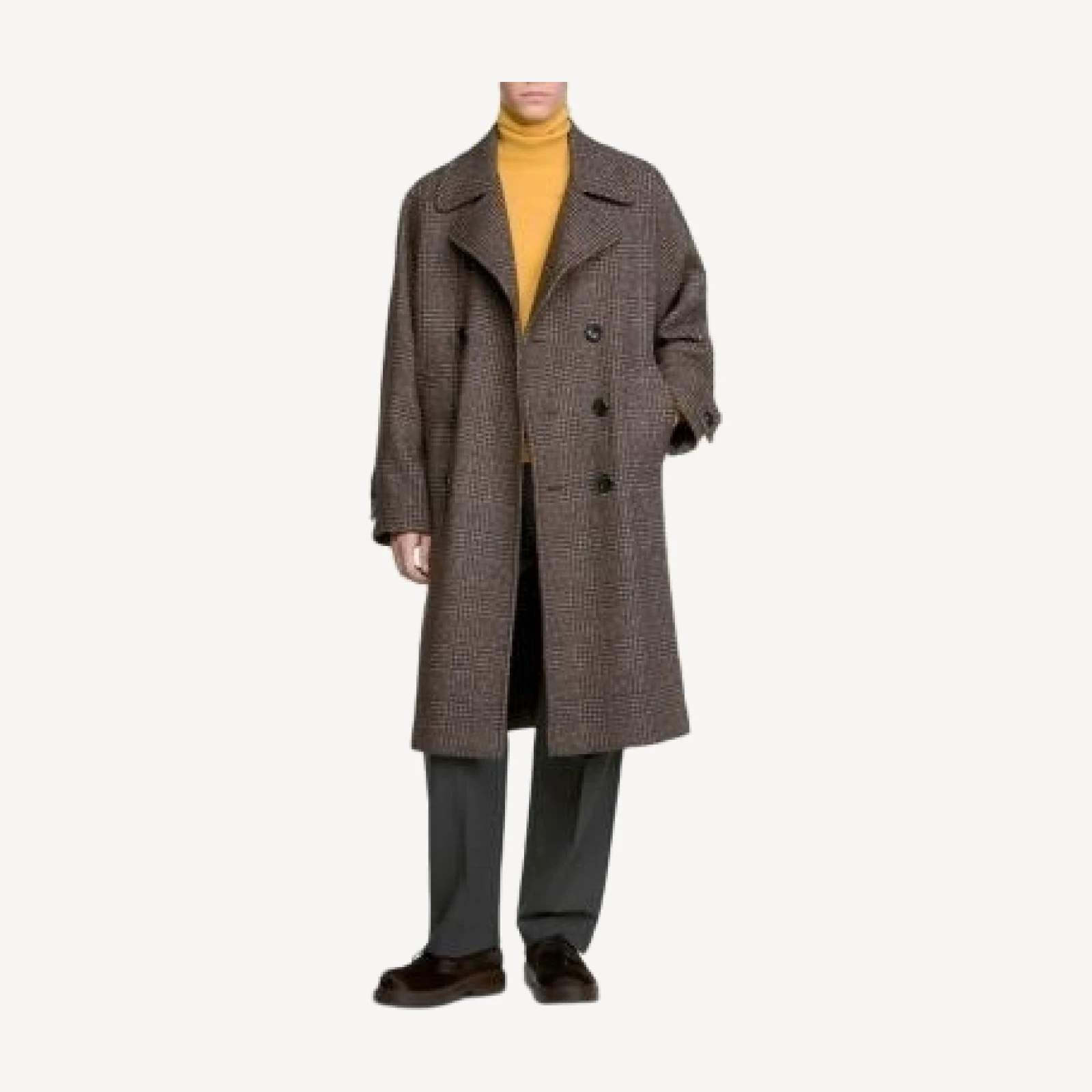 Sandro Otto Lapel Collar Wool Blend Check Coat
