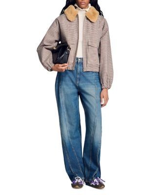 Sandro Faux Fur Lined Check Coat
