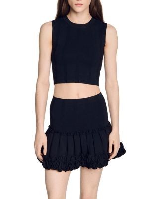 Sandro Cropped Rib Knit Top