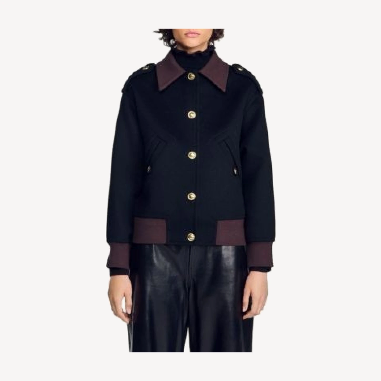 Sandro Preston Wool Contrast Trim Jacket
