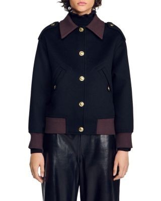 Sandro Preston Wool Contrast Trim Jacket