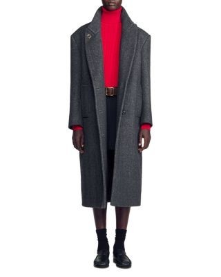 Sandro Bradford Herringbone Wool Blend Coat