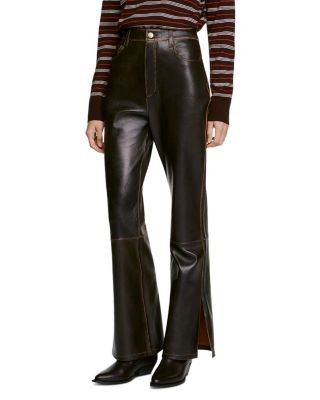 Sandro Thompson Distressed Leather Flare Pants