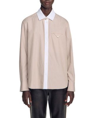 Sandro Natalya Striped Contrast Trim Shirt