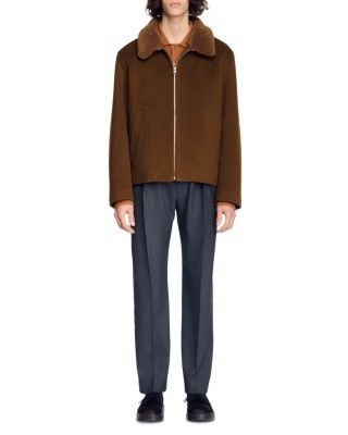 Sandro Minimal Aviator Wool Blend Jacket