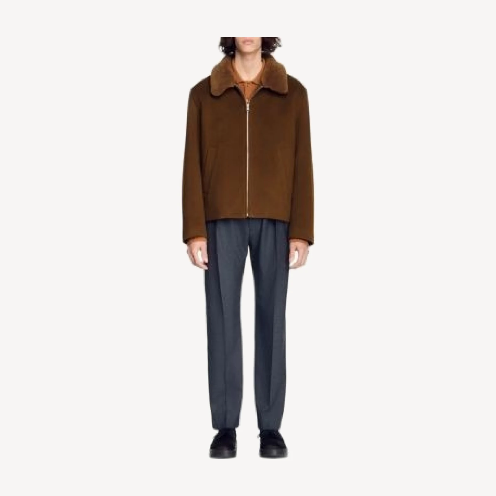Sandro Minimal Aviator Wool Blend Jacket