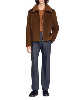 Sandro Minimal Aviator Wool Blend Jacket