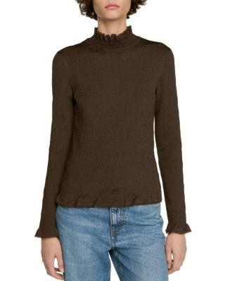 Sandro Lya Smocked Mock Neck Top