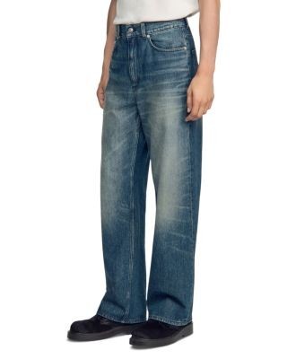 Sandro Wide Fit Faded Cotton 31.5 Jeans in Blue Vintage Denim