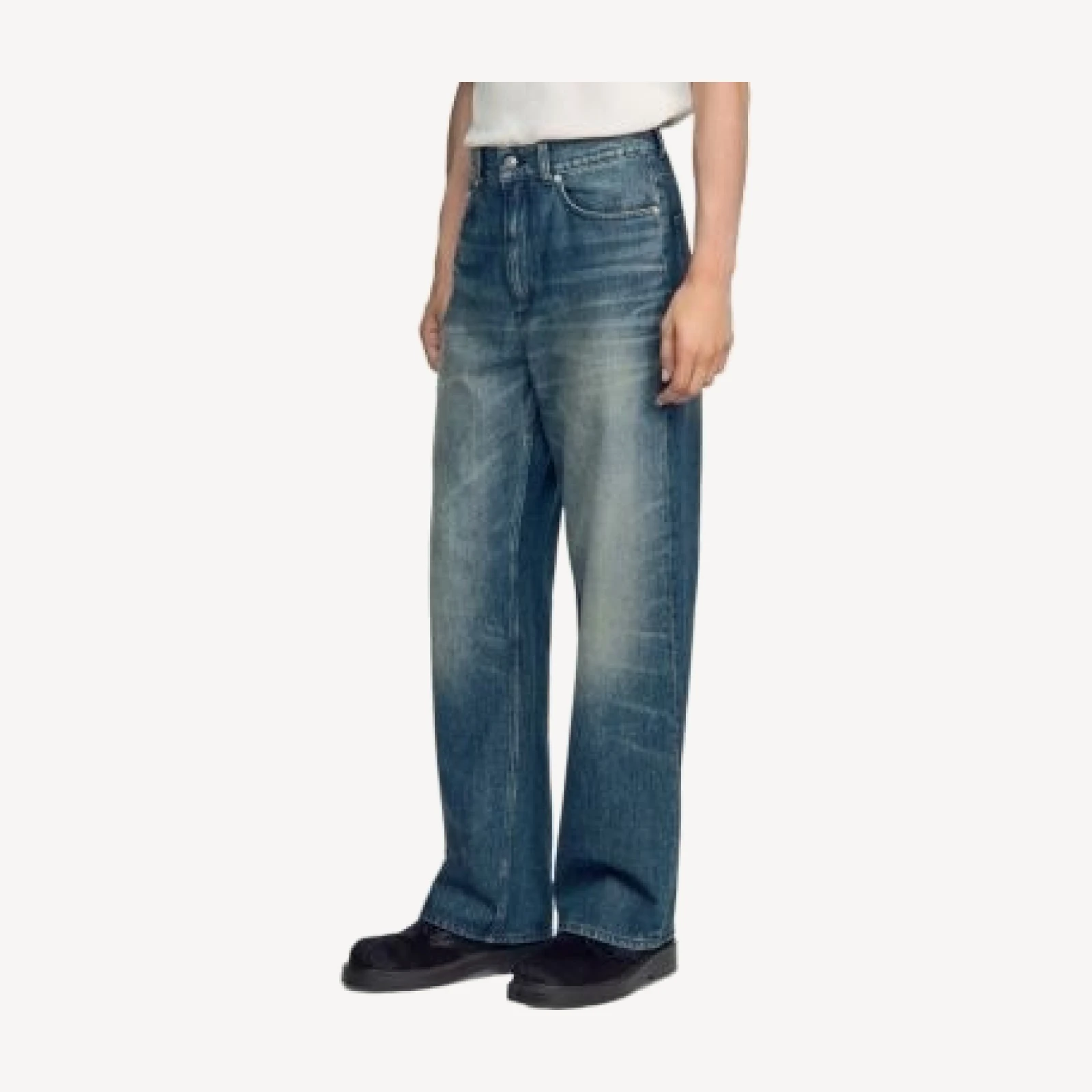 Sandro Wide Fit Faded Cotton 31.5 Jeans in Blue Vintage Denim