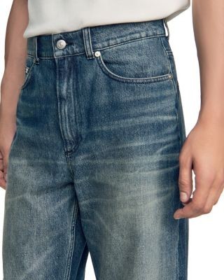 Sandro Wide Fit Faded Cotton 31.5 Jeans in Blue Vintage Denim