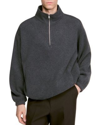 Sandro Stand Collar Half Zip Fleece Sweatshirt