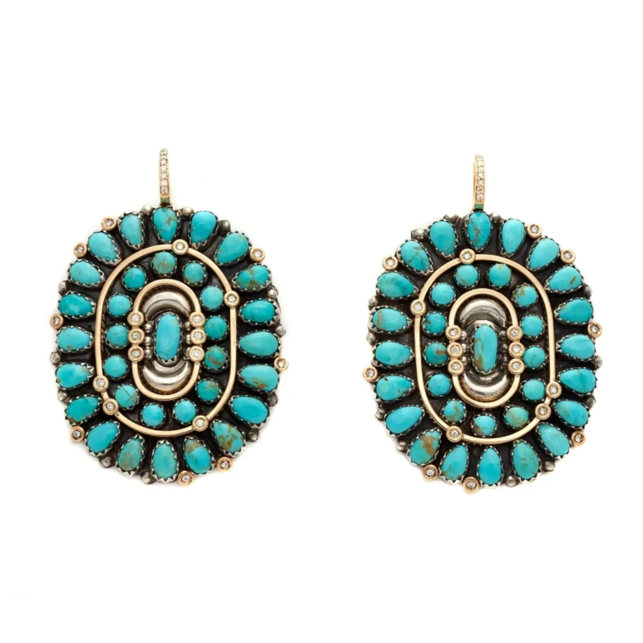 Anna Sheffield x Hayward Concho Earring Set - 18k Yellow Gold & White Diamonds