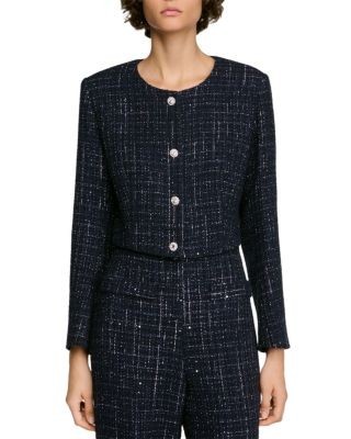 Sandro Ophelie Tweed Collarless Jacket